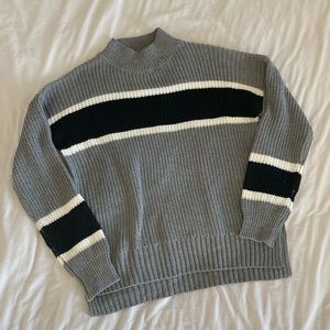 NWT Gray Mock Neck Hem&Thread Striped Sweater